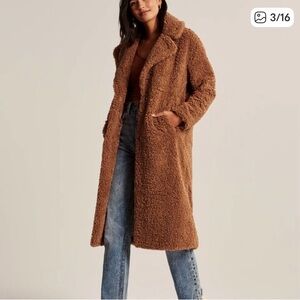 Abercrombie & Fitch Long Sherpa Teddy Coat in petite small. Brown